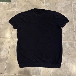 Massimo Dutti Cotton Linen Knit Men’s Fitted Medium Shirt Navy Blue Comfy